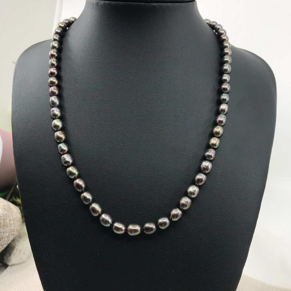 DESIGNER ROSS SIMONS 925 BLACK PEARL NECKLACE - Picture 1 of 12
